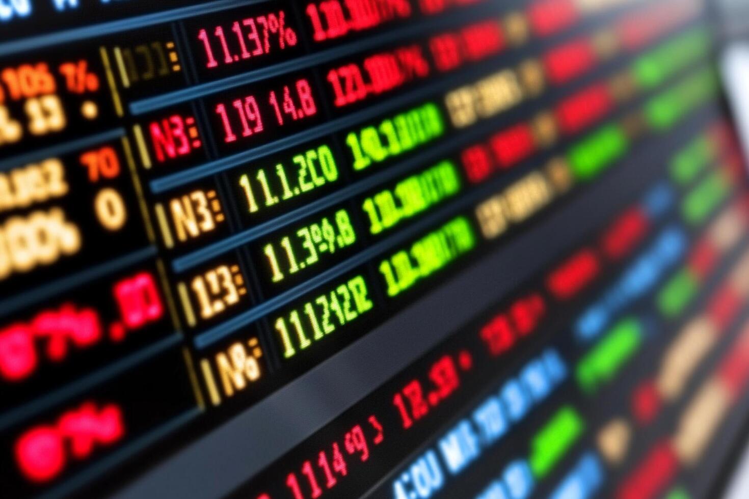 Stock market trading screen with many different colors photo