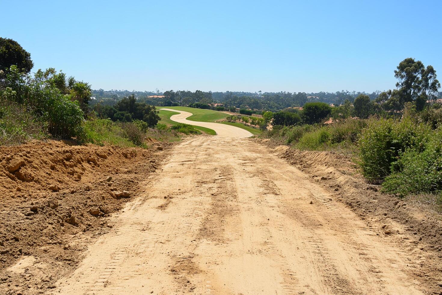 A dirt road with a dirt path on the side photo