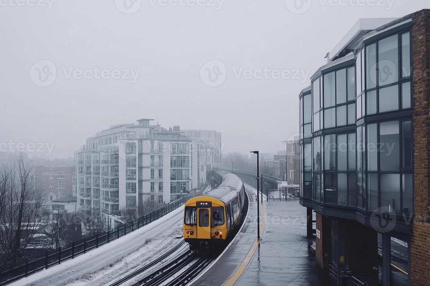 A train on a snowy day in london photo