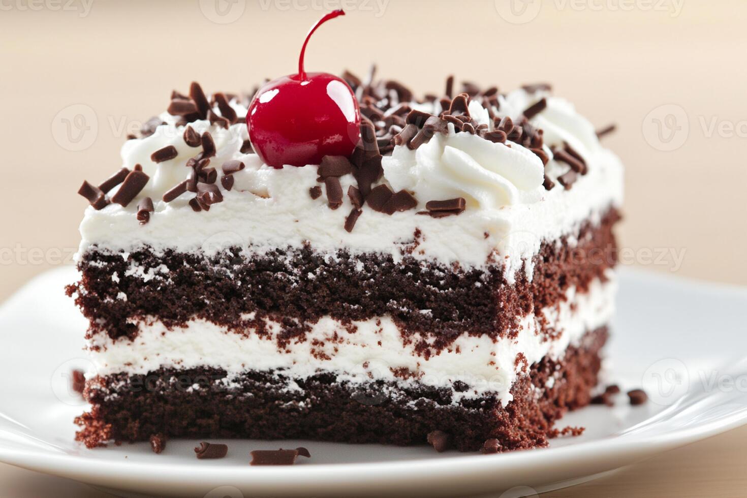 A piece of cake with chocolate and cream photo