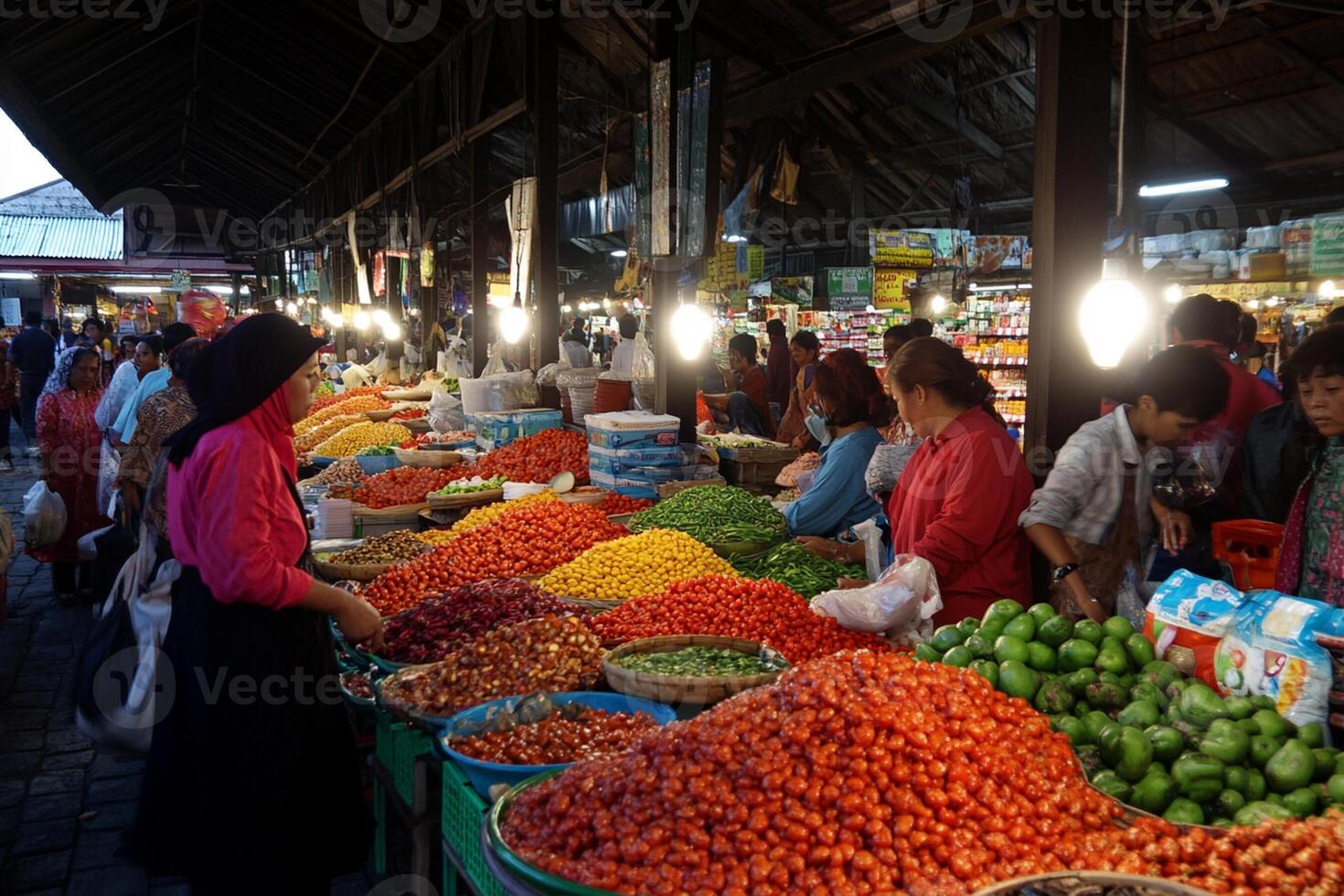 People shopping at a market photo