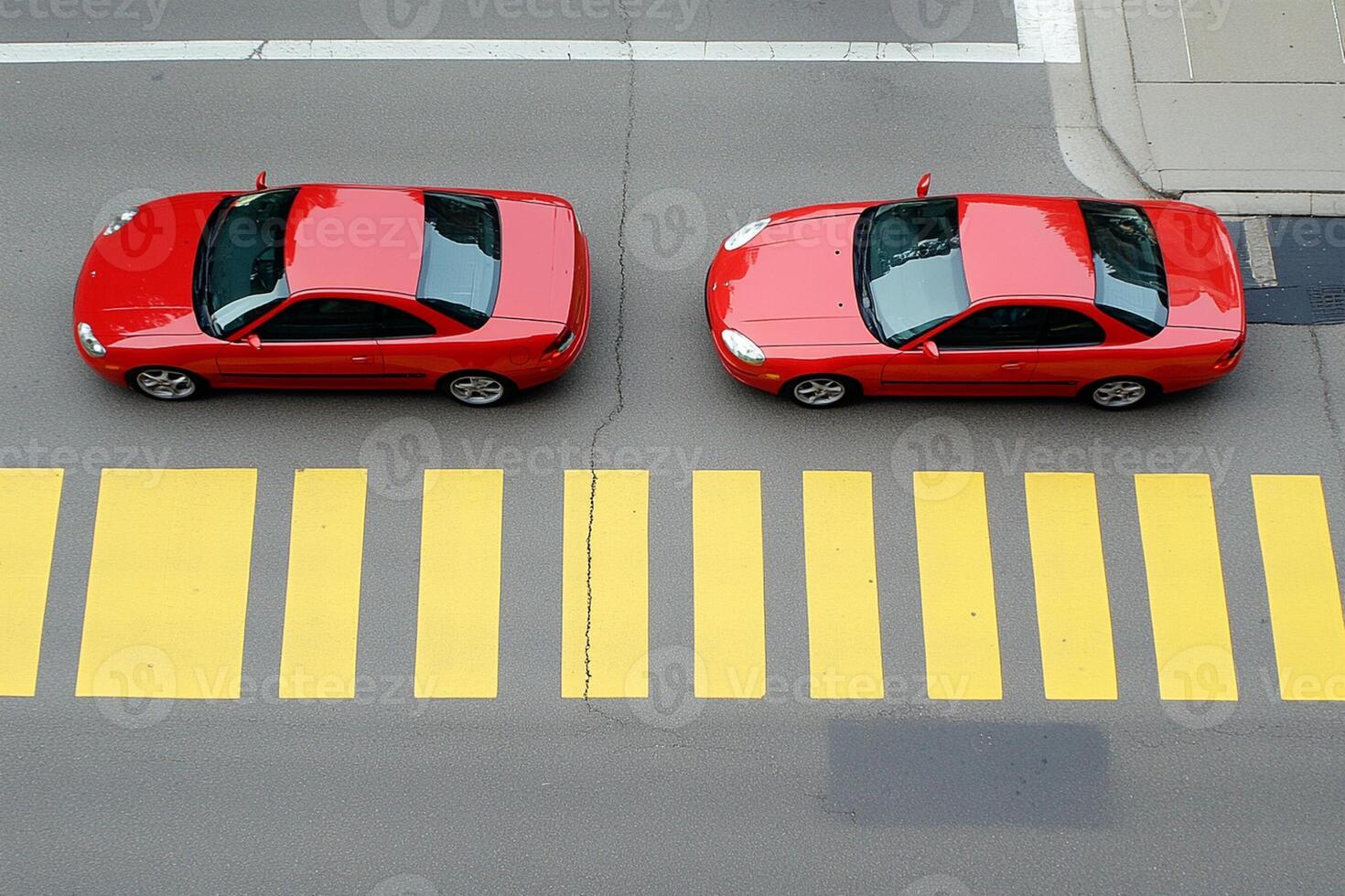 Two cars are parked on the street photo