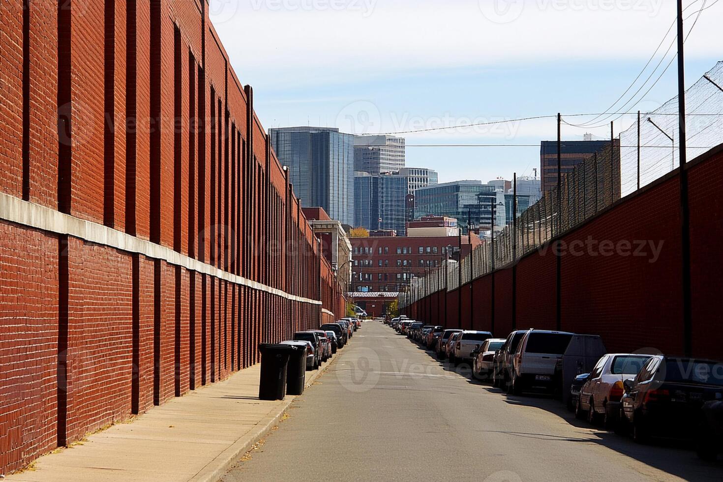A long row of cars parked along a street photo