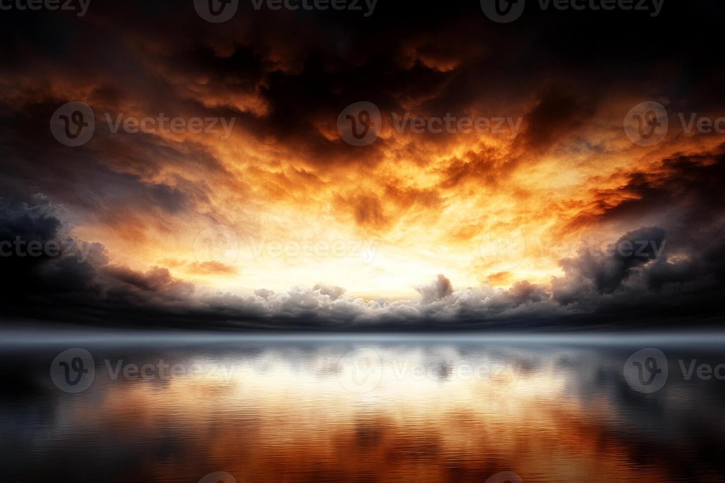 A beautiful sunset over the ocean with clouds photo