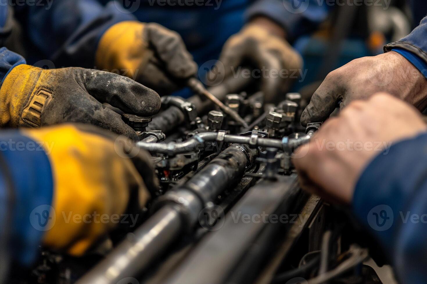 A group of people working on a vehicle photo