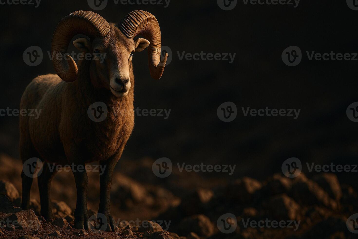 a ram standing on a rocky hillside photo