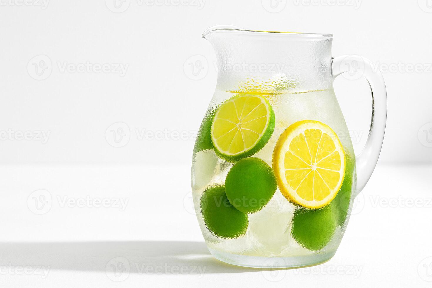 a pitcher filled with water and lemon slices photo