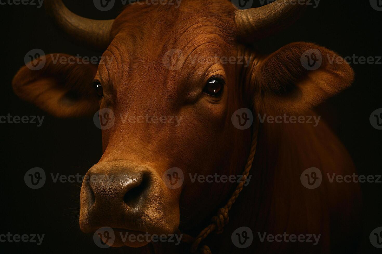 a close up of a cow with a black background photo