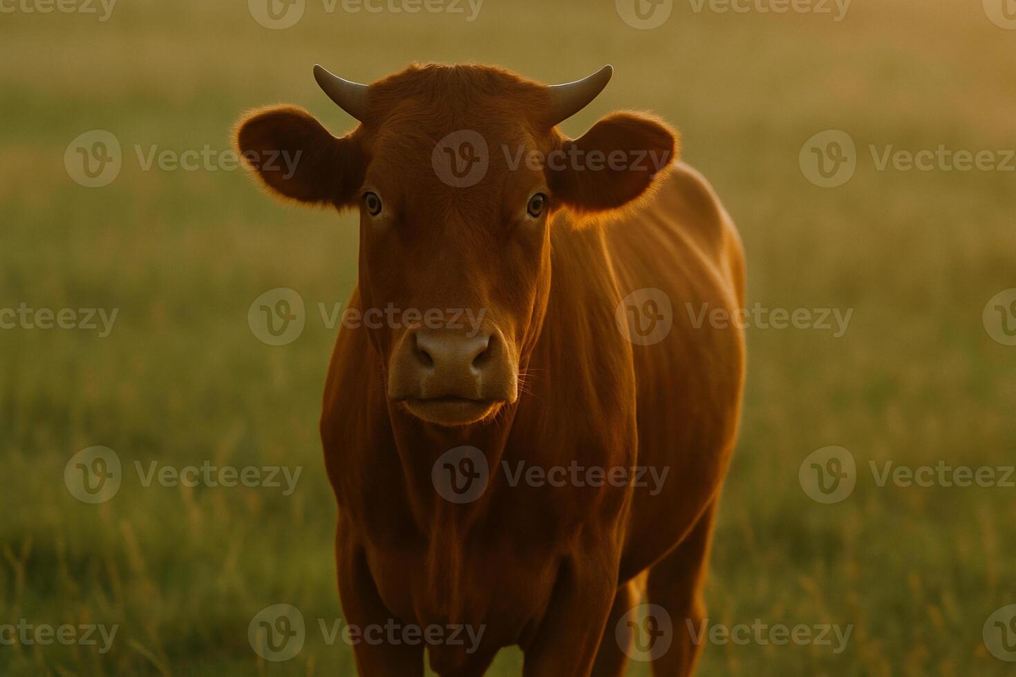a cow standing in a field with the sun behind it photo