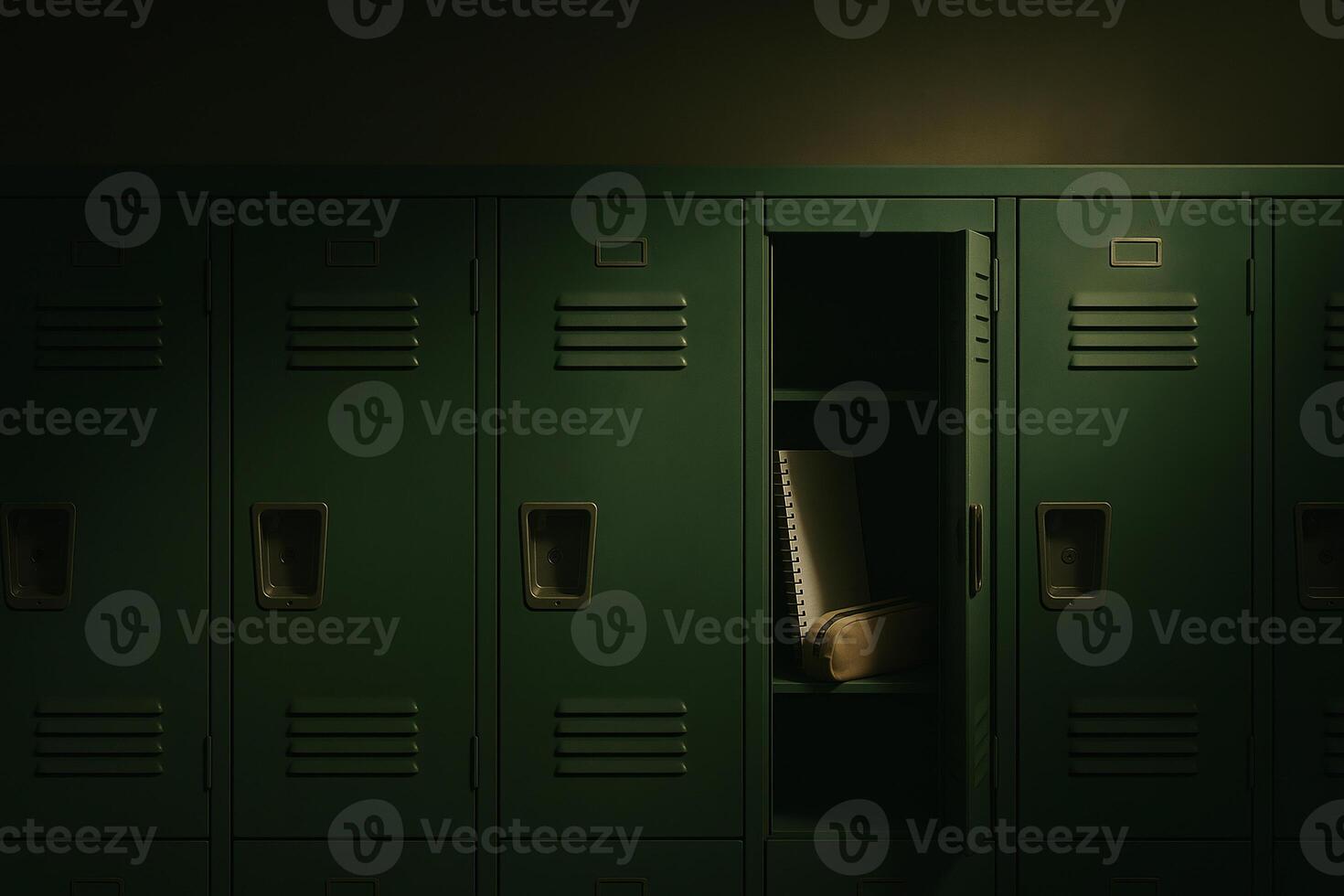 Open School Locker with Spiral Notebook and Pencil Case photo