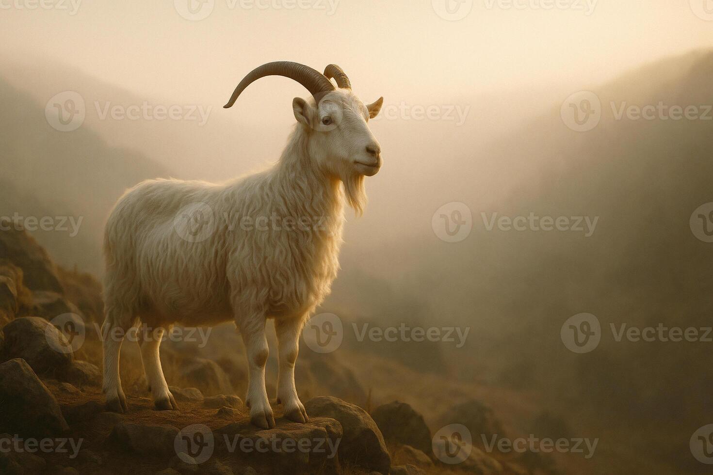 a goat standing on a rocky hillside photo