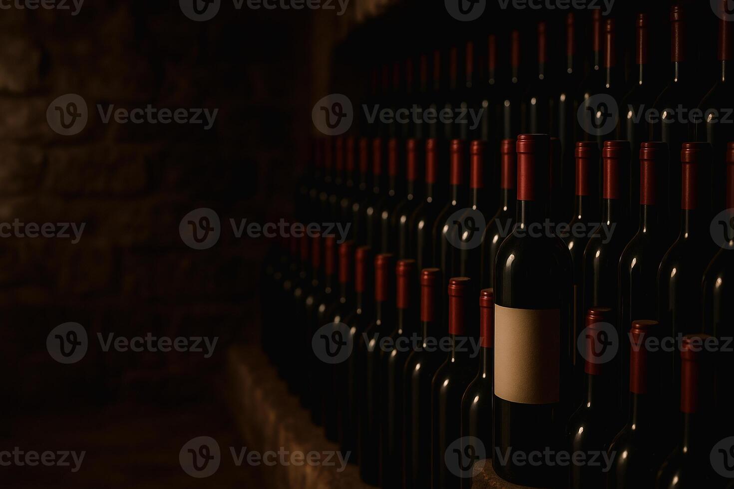 Vintage Wine Cellar with Red Sealed Bottles in Dim Lighting photo
