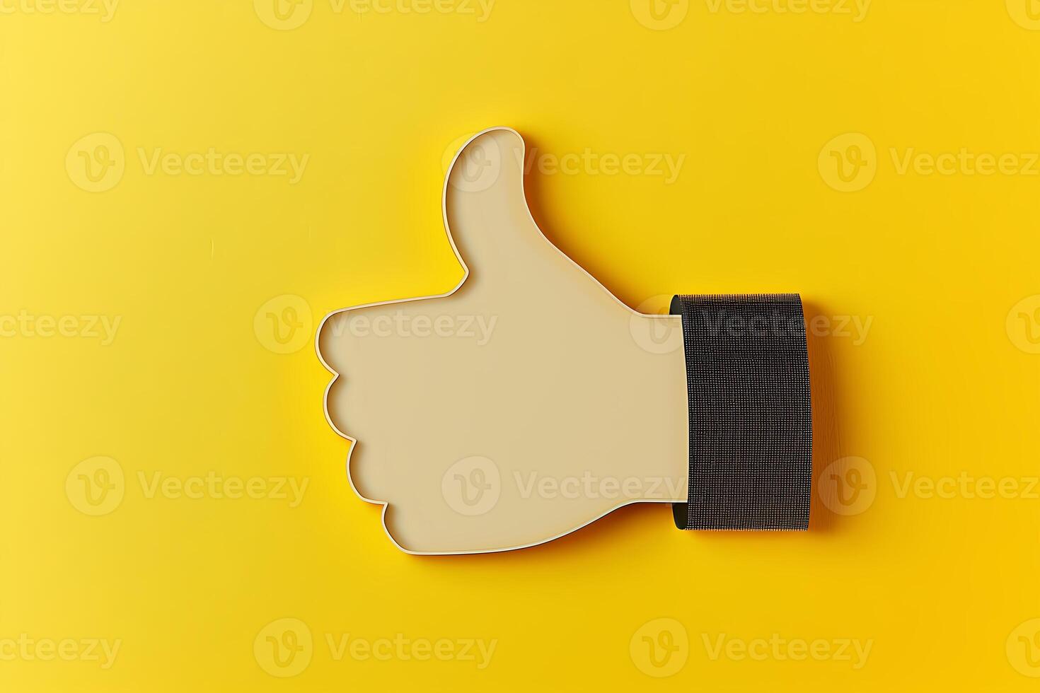 Thumbs up sign showing approval on vibrant yellow background photo