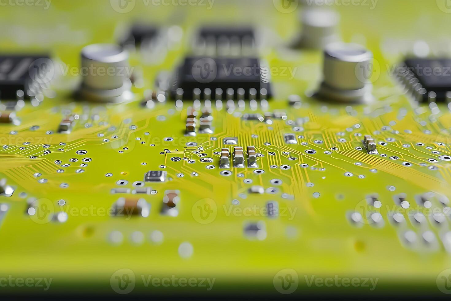 Electronic circuit board showing components and pathways photo