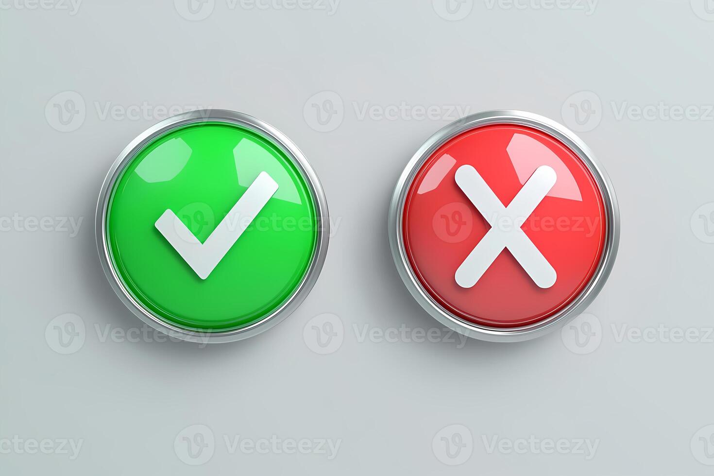 Right and wrong choice buttons showing approval or rejection photo