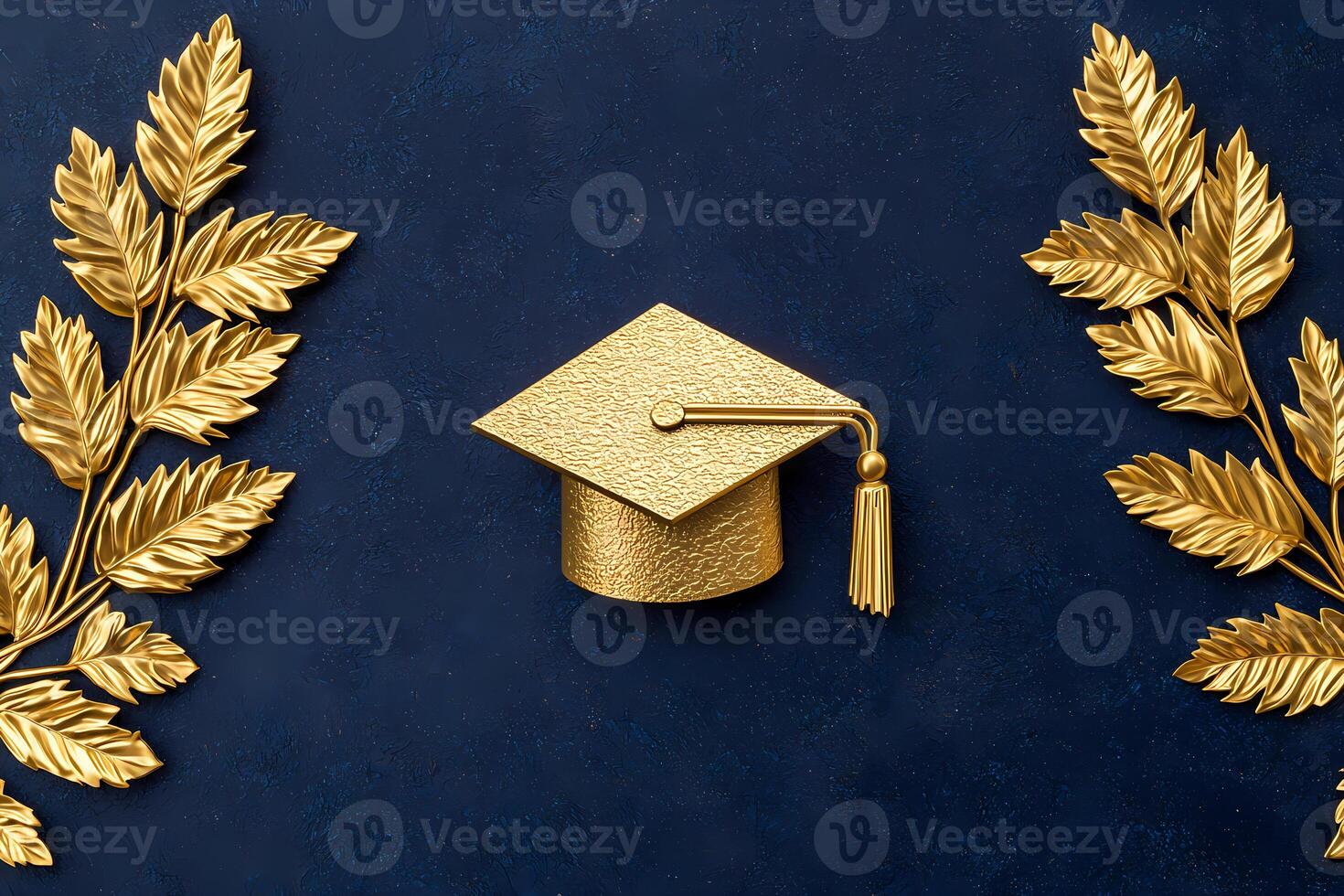 Golden graduation cap celebrating academic achievements with laurel branches photo