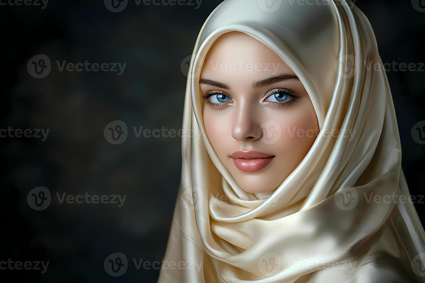 Beautiful muslim woman wearing hijab, portrait of a young girl showing confidence and elegance photo