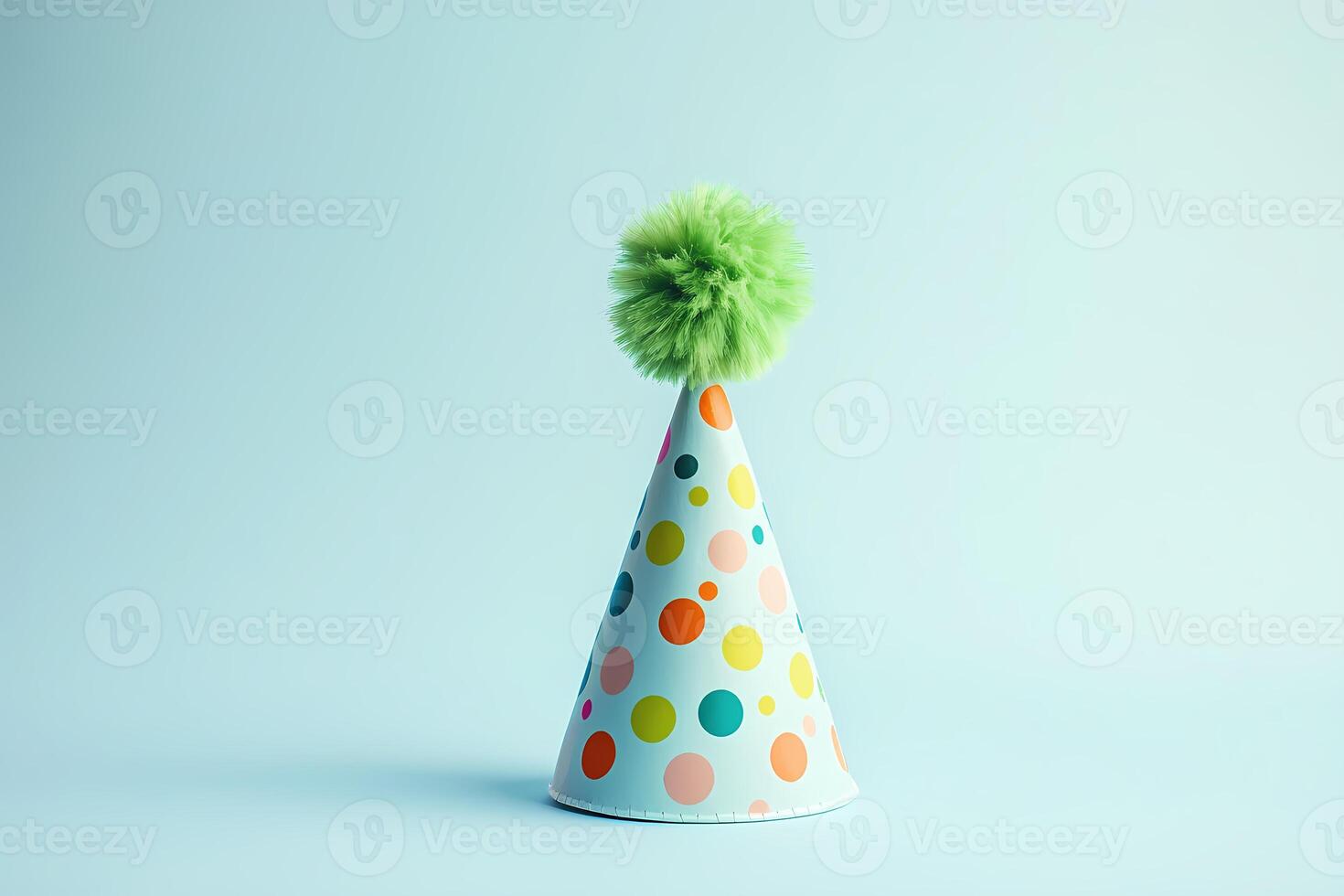 Colorful party hat standing on light blue background photo