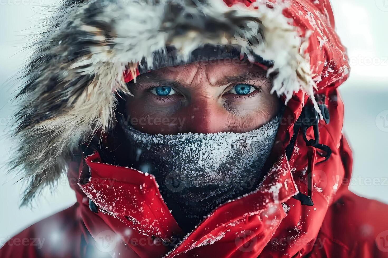 Explorer facing extreme blizzard conditions in arctic environment photo