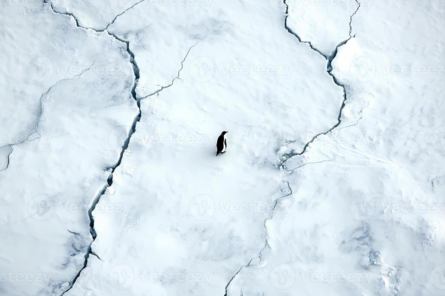 Lonely penguin walking on melting ice cap in antarctica photo