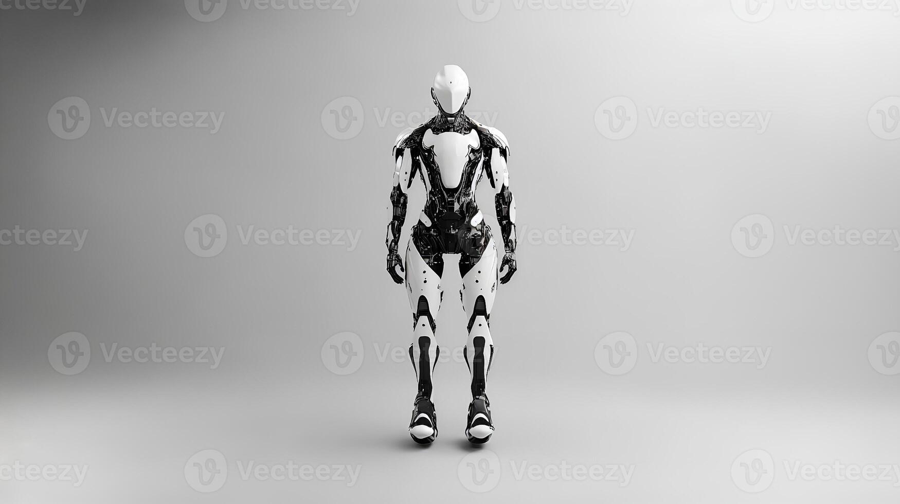 Futuristic humanoid robot standing in minimalist space photo