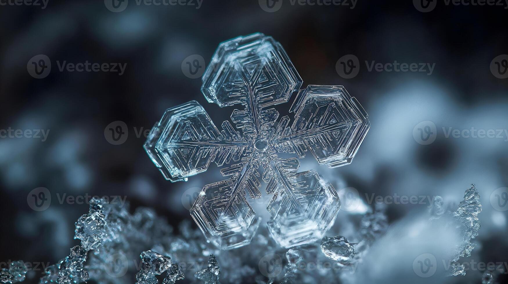 Intricate snowflake crystal showing its beautiful and delicate structure photo