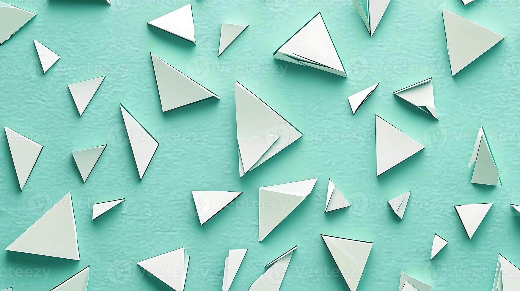 Geometric fragmented triangles on a soft pastel teal backdrop2221 photo