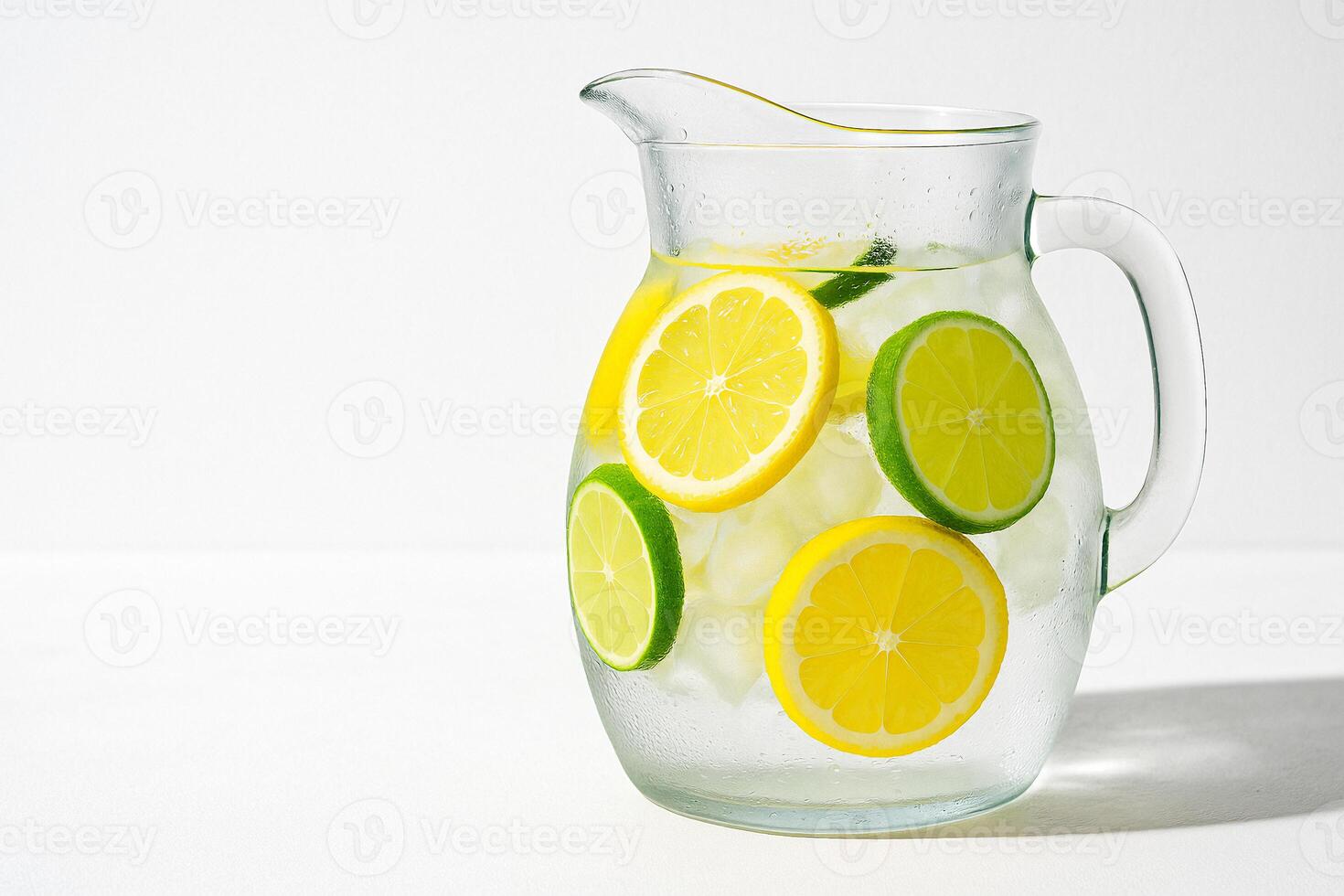 Refreshing Lemon Lime Water in Glass Pitcher with Ice photo