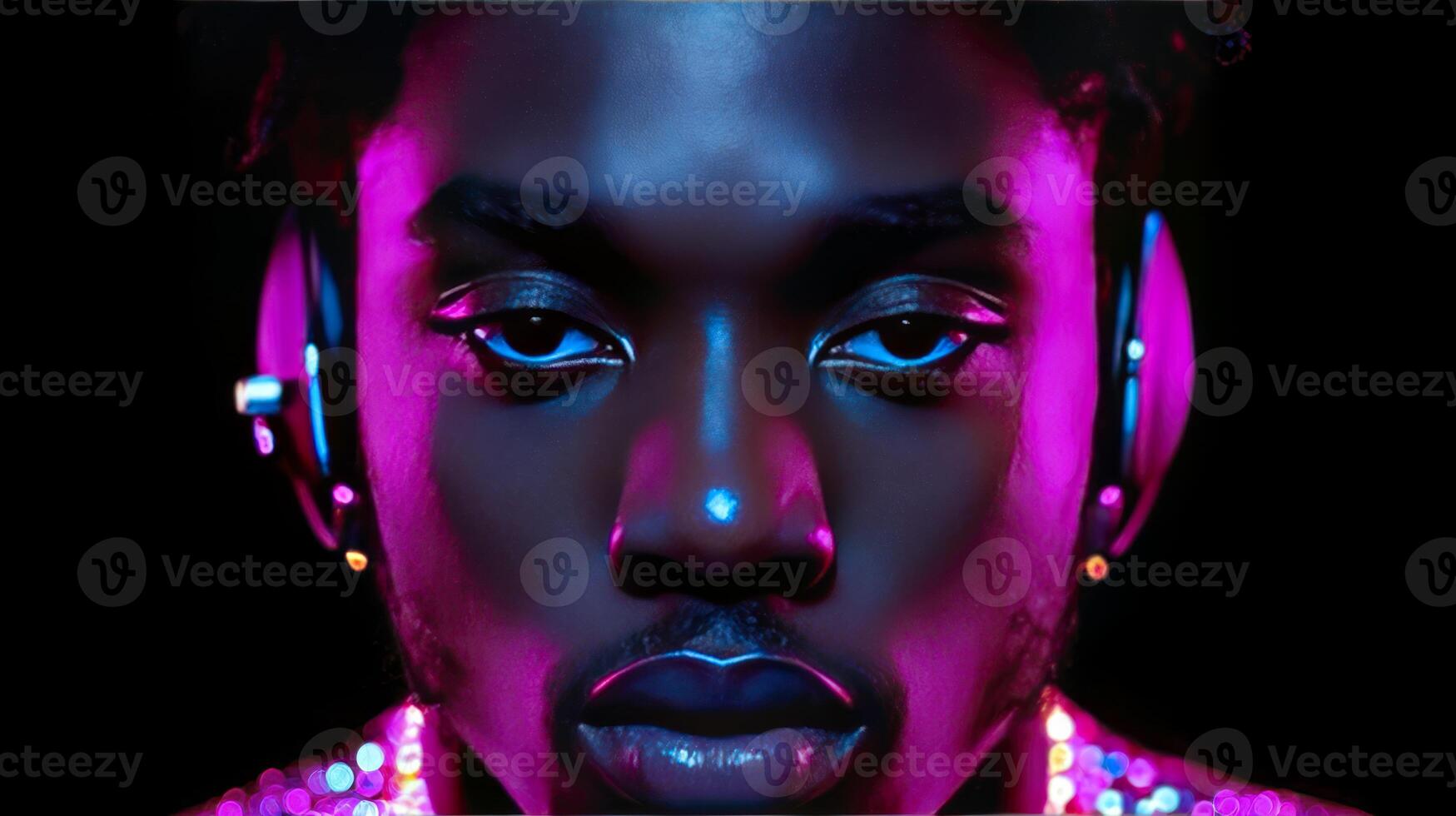 A man with neon lights on his face photo