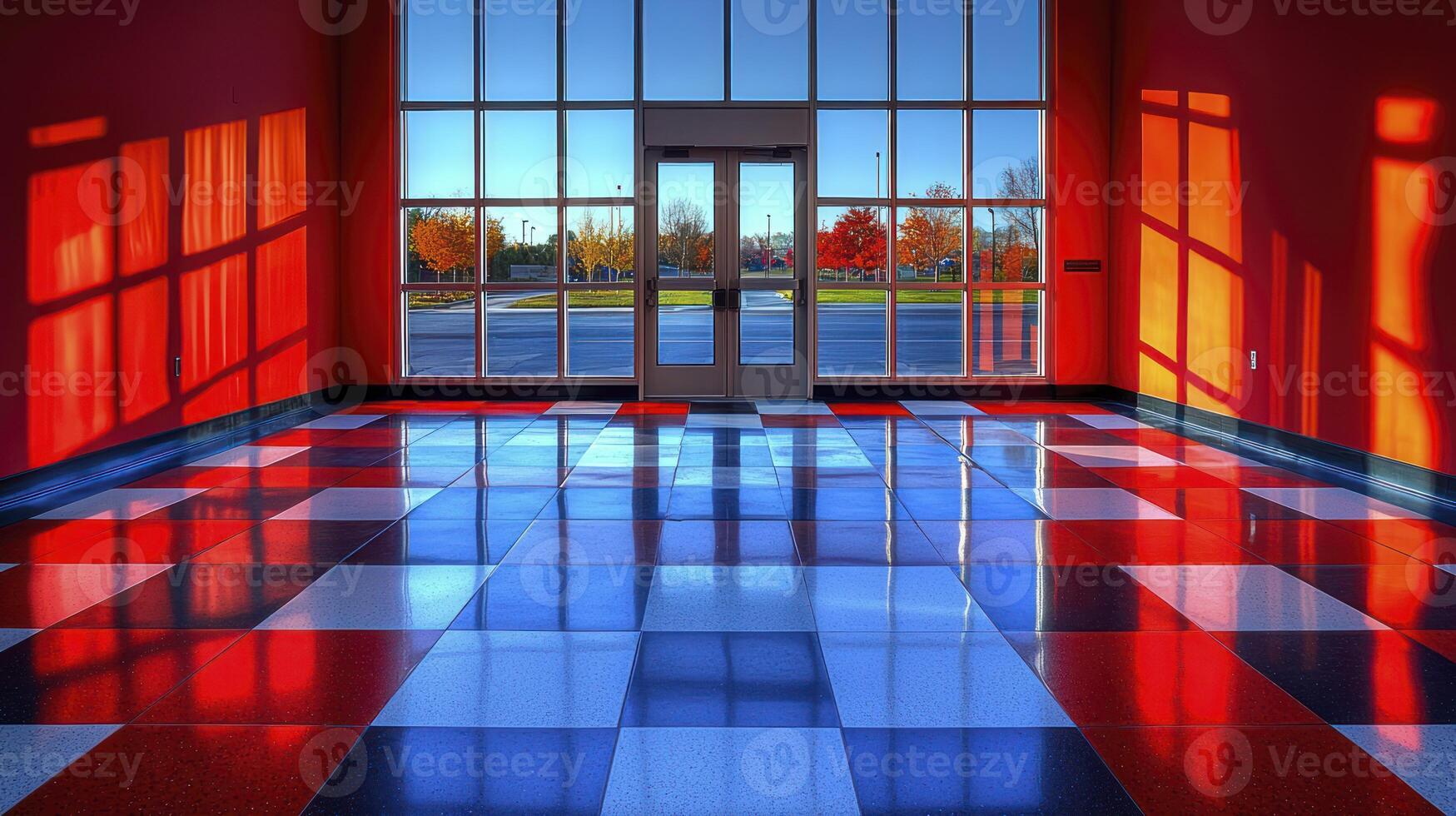 A red and blue checkered floor photo