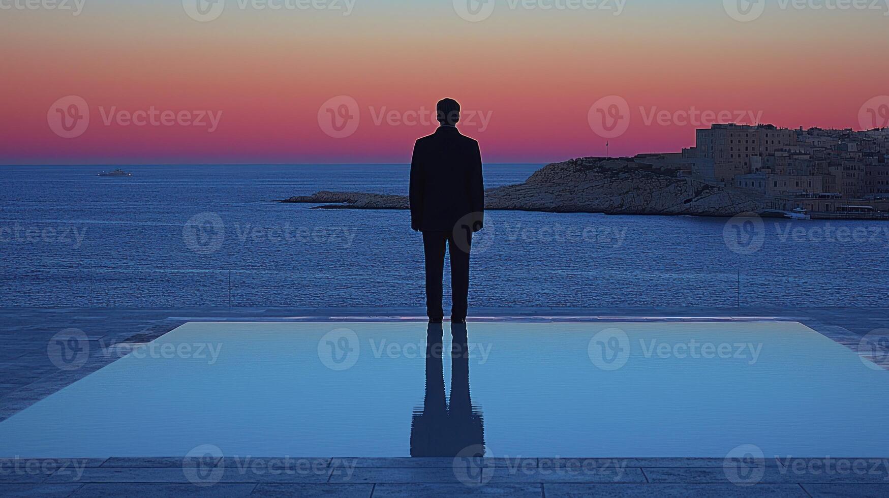 A man standing in front of a pool photo