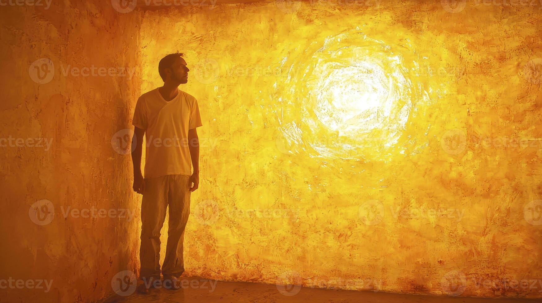 A man standing in front of a yellow light photo