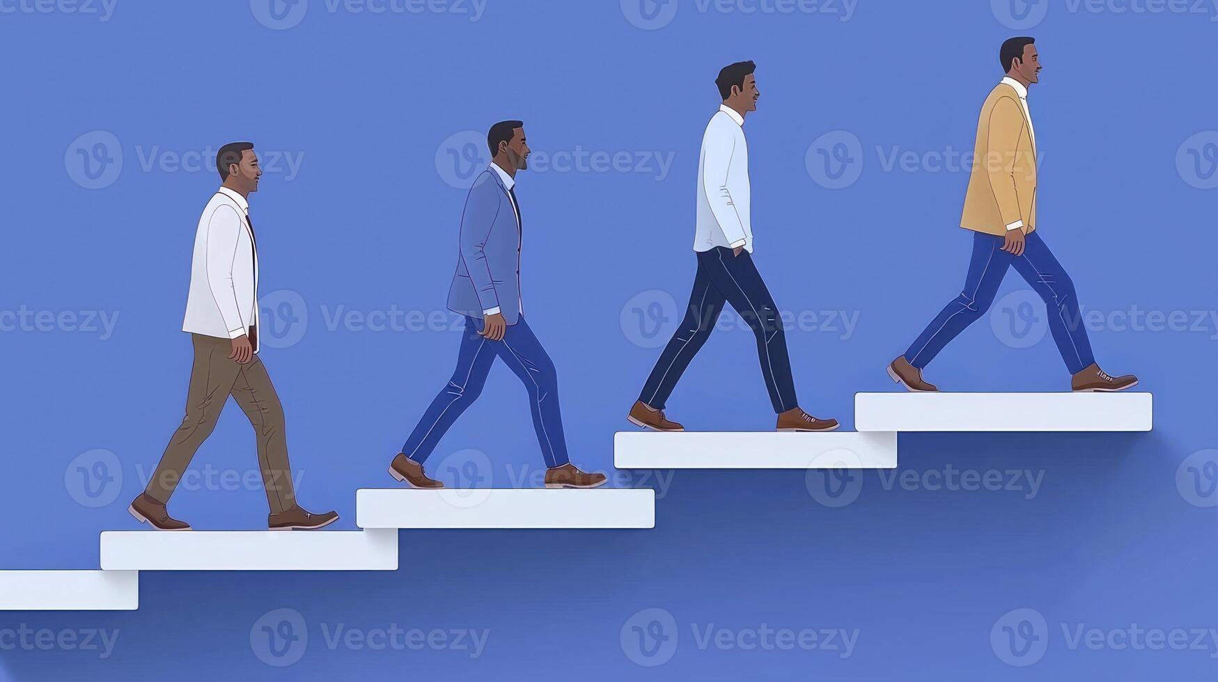 A group of people walking up a staircase photo