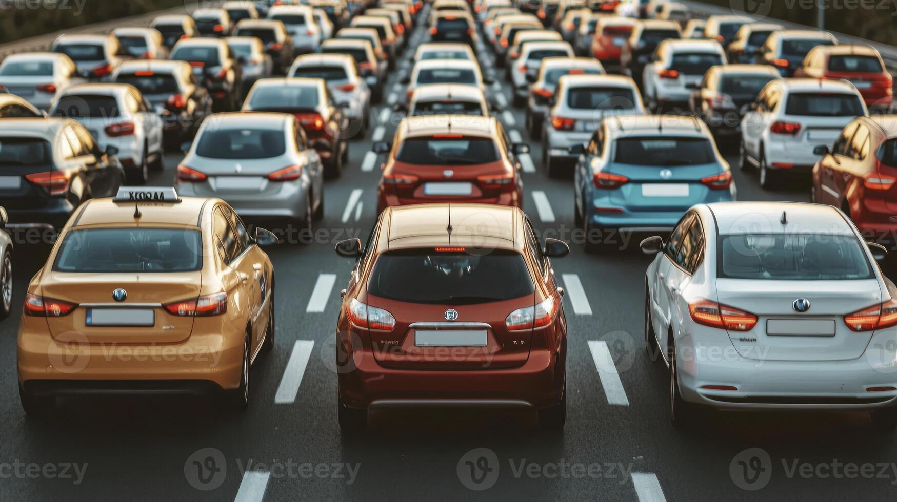 Many cars are parked on the road in a traffic jam photo