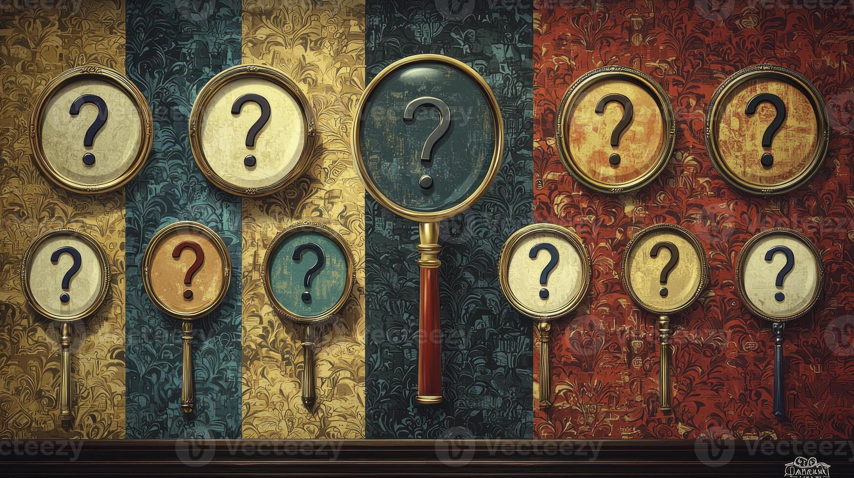 A room with many question marks on the wall photo