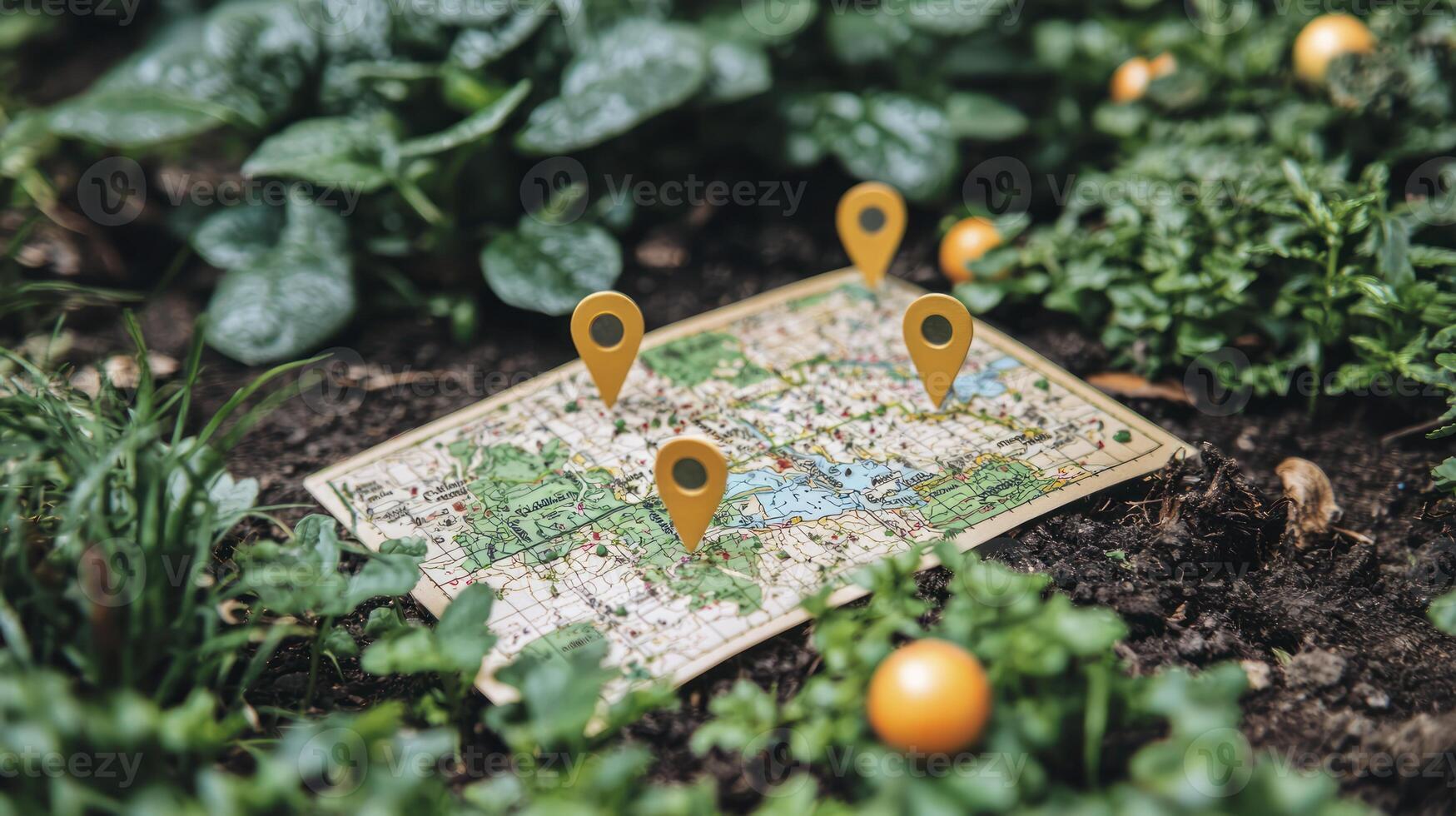 A map of the garden with pins photo