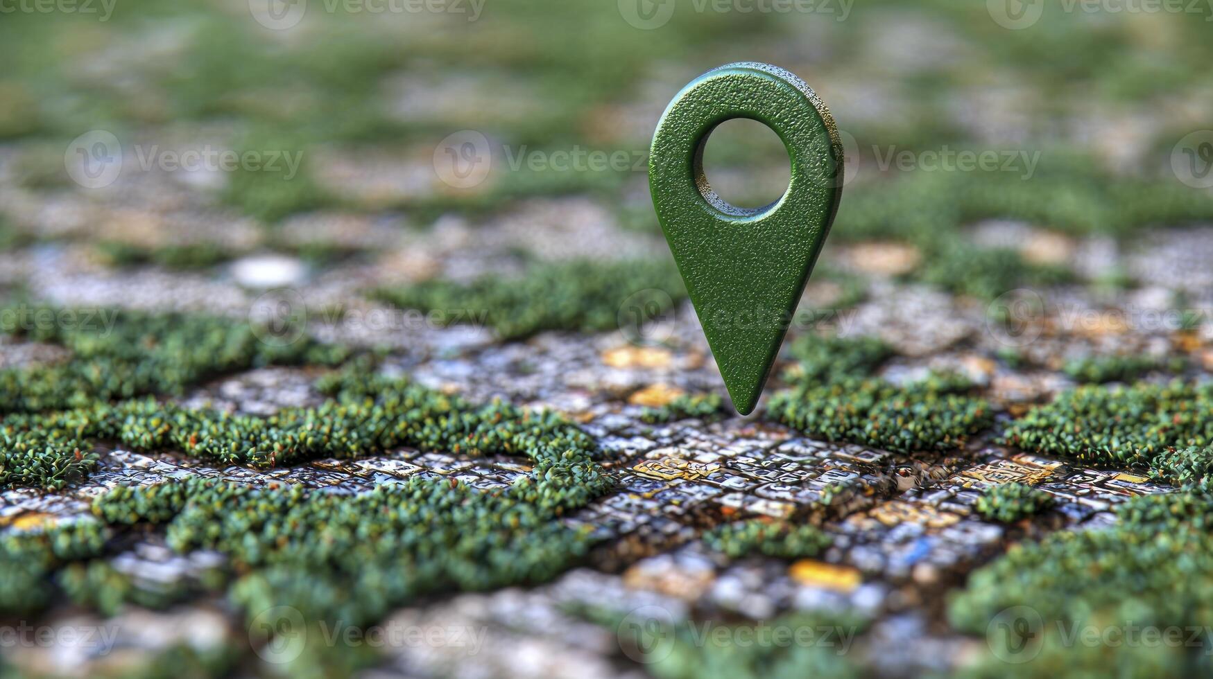 A green pin pointing to a green grassy area photo