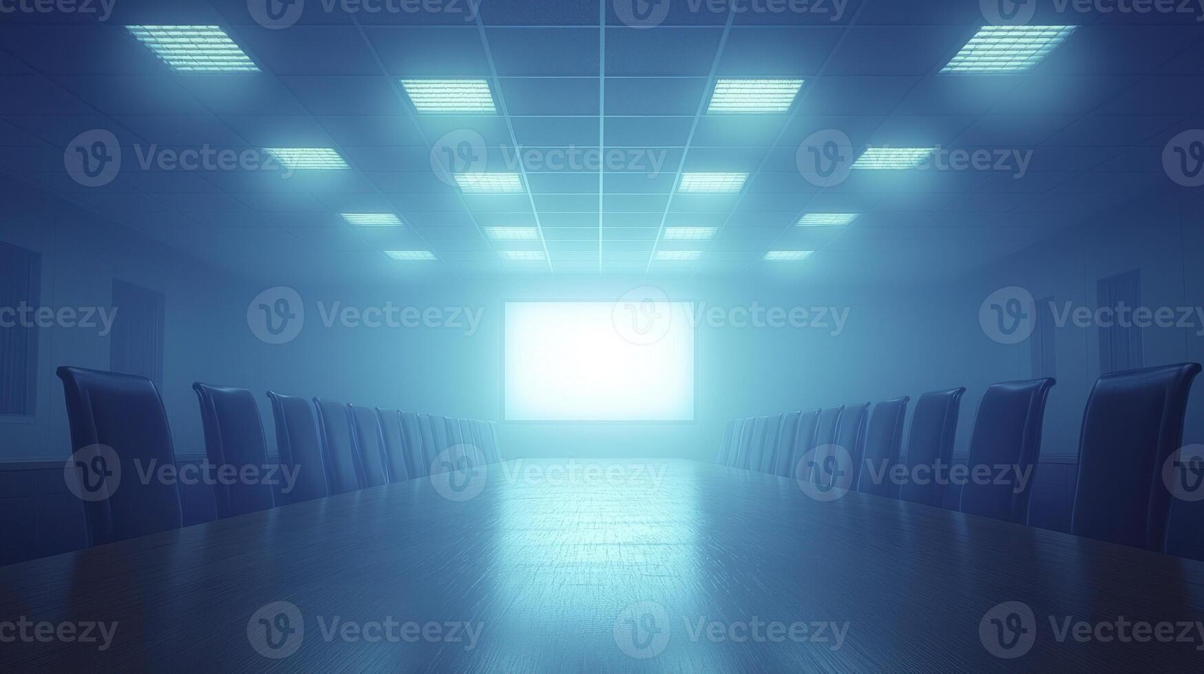 Empty conference room with a light shining through the ceiling photo