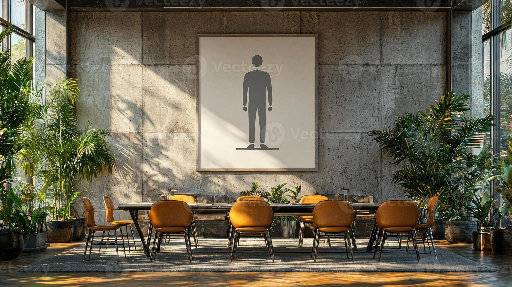A large painting of a man is hanging in a room photo
