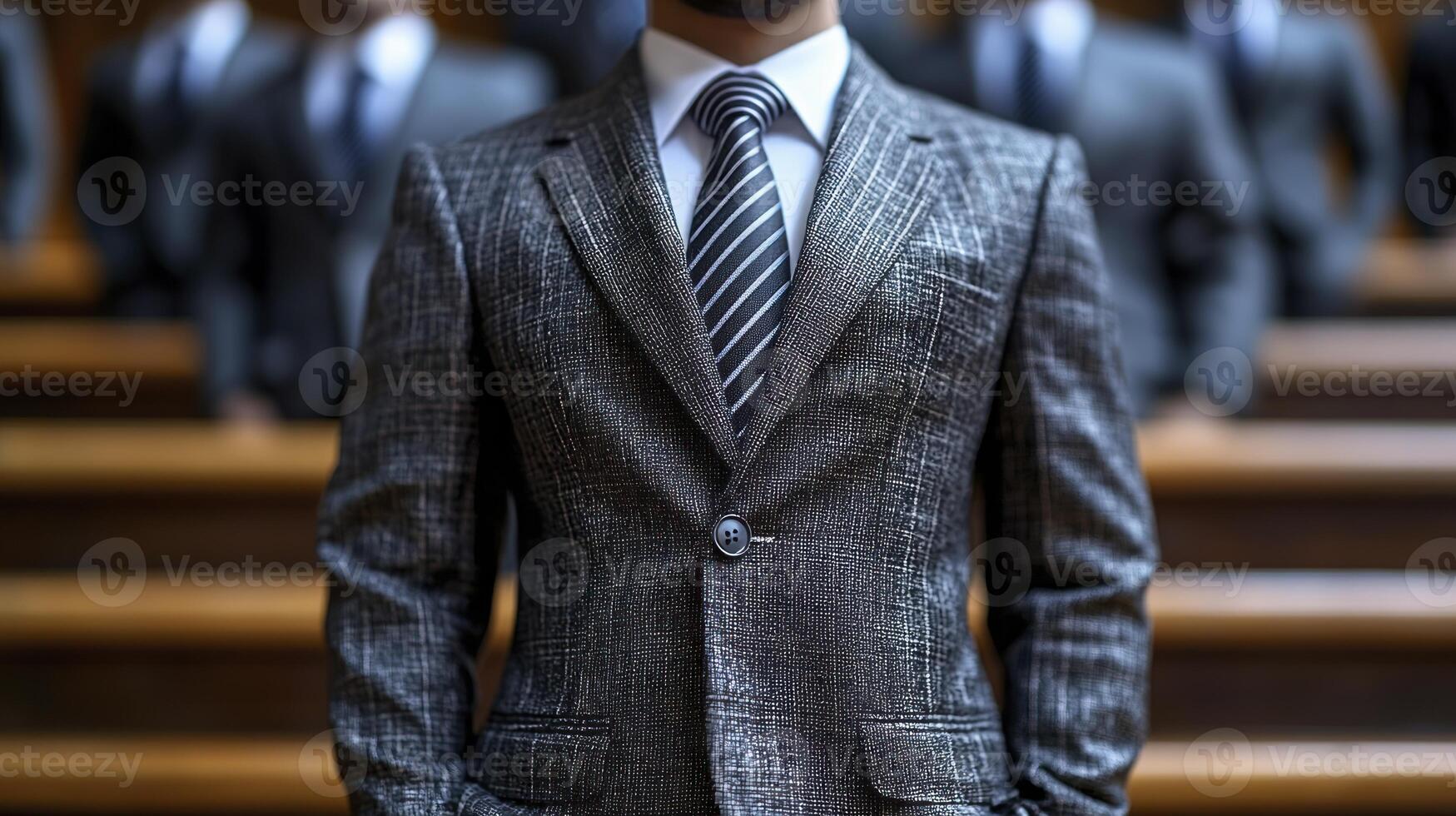 A man in a suit standing in front of a group of men photo