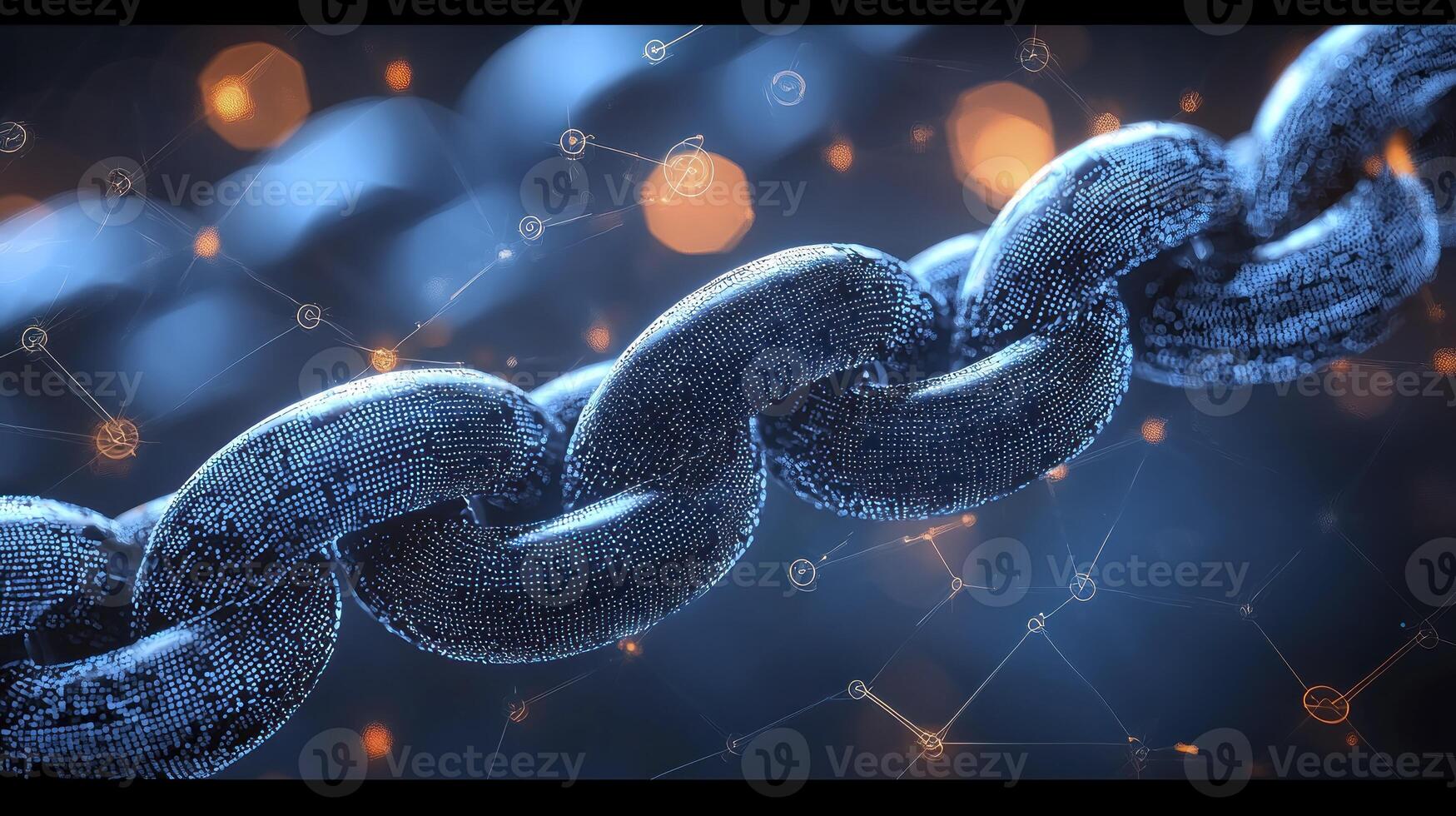 A chain of links is shown with a digital background photo