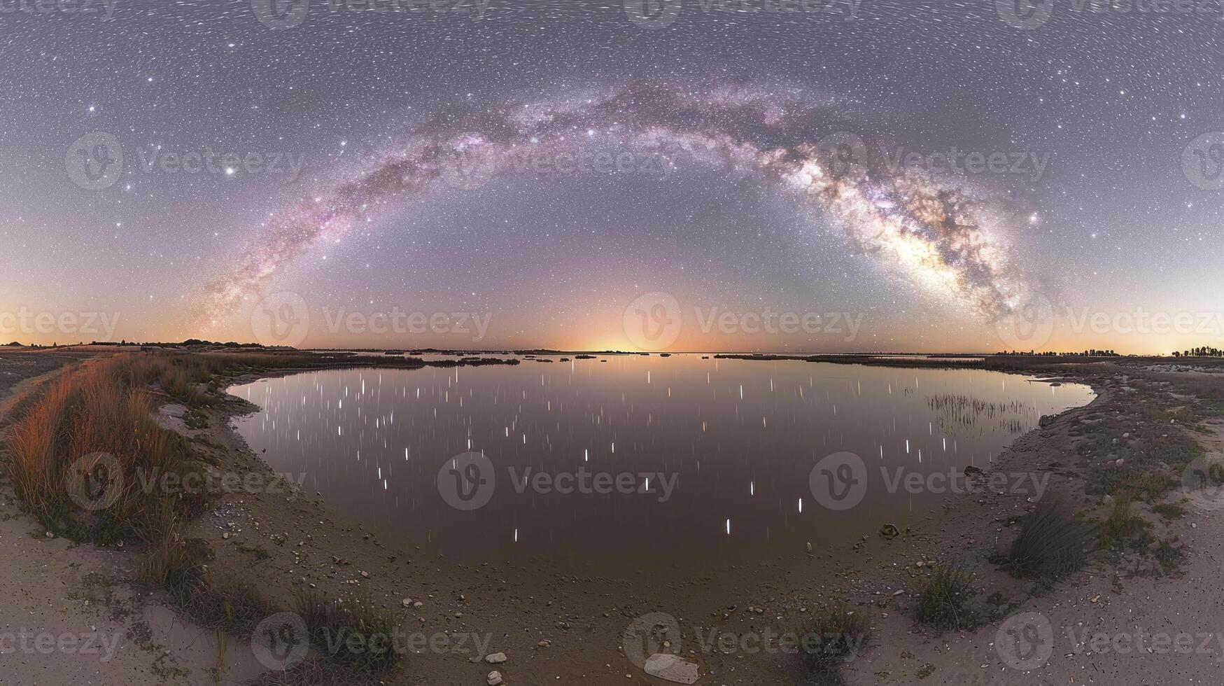 The milky way over the lake photo