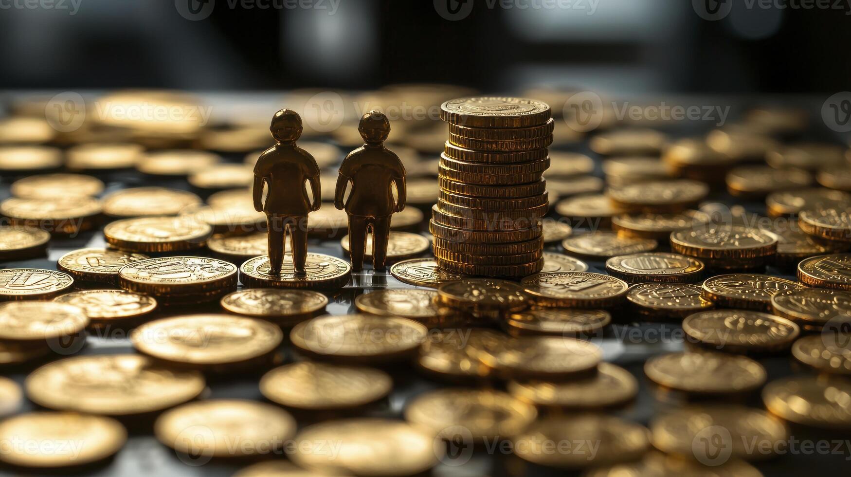 Golden coins and people standing on top of them photo