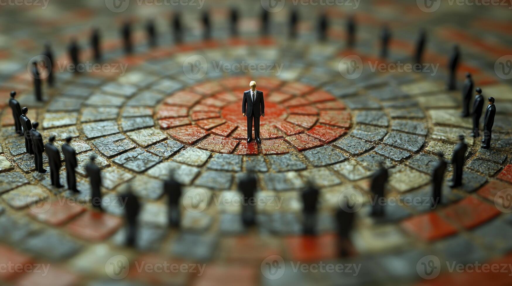 A man stands in the middle of a circle of people photo