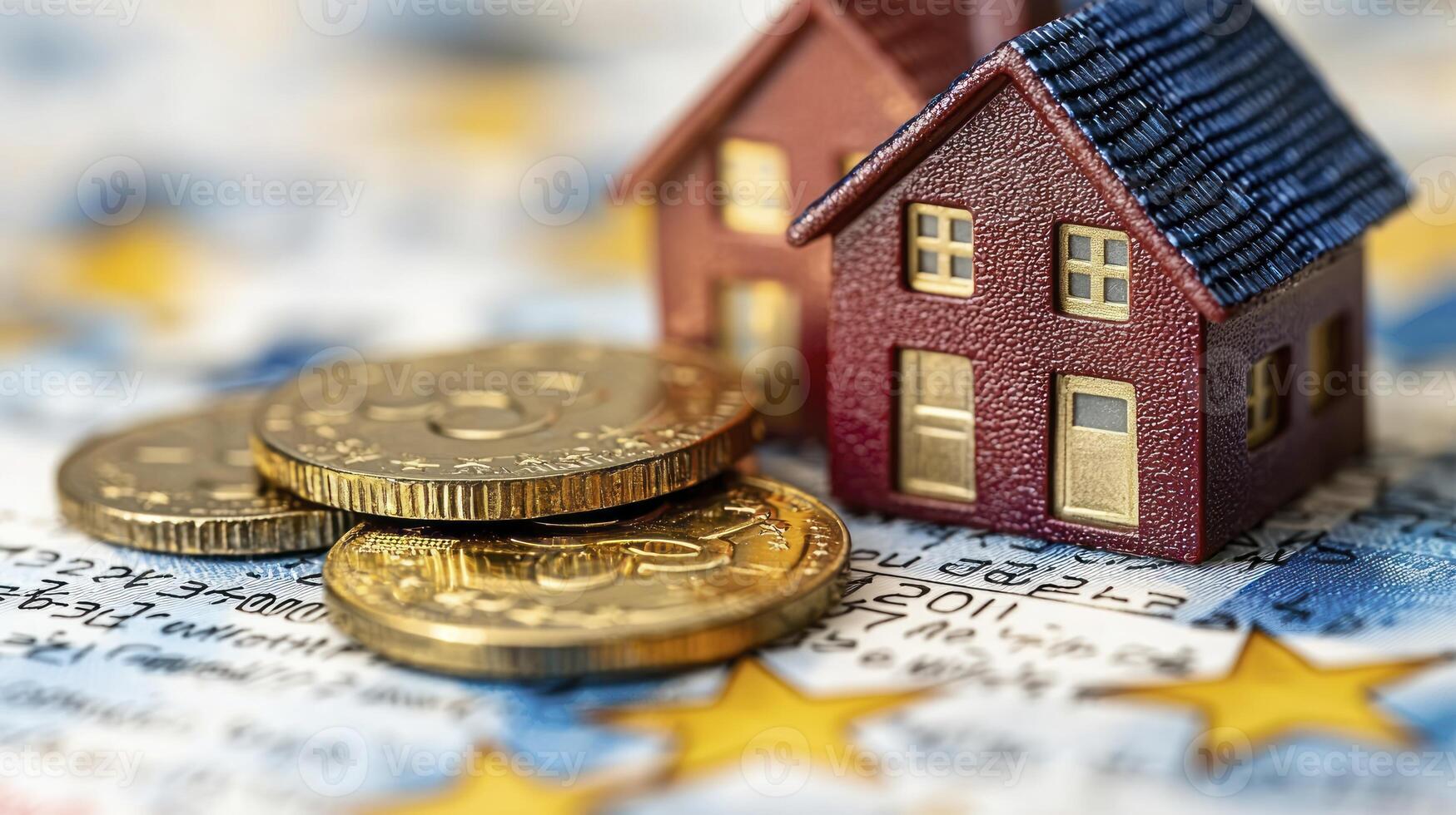 European house and euro coins photo