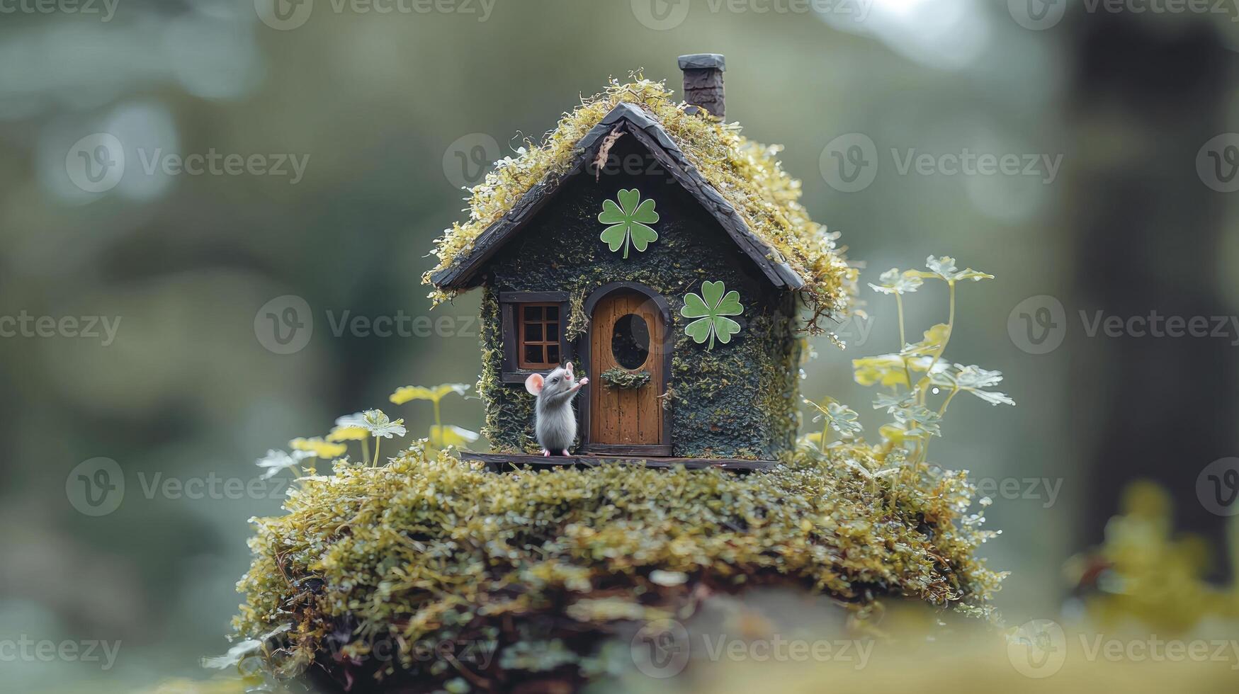 A miniature house with a door and a door photo