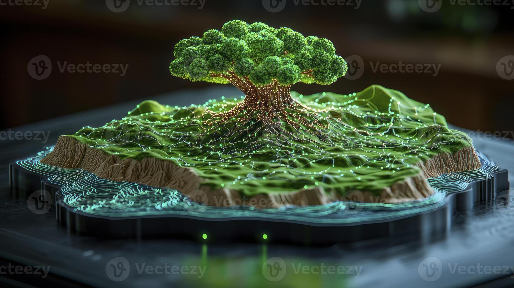 A 3d model of a tree on a small island photo