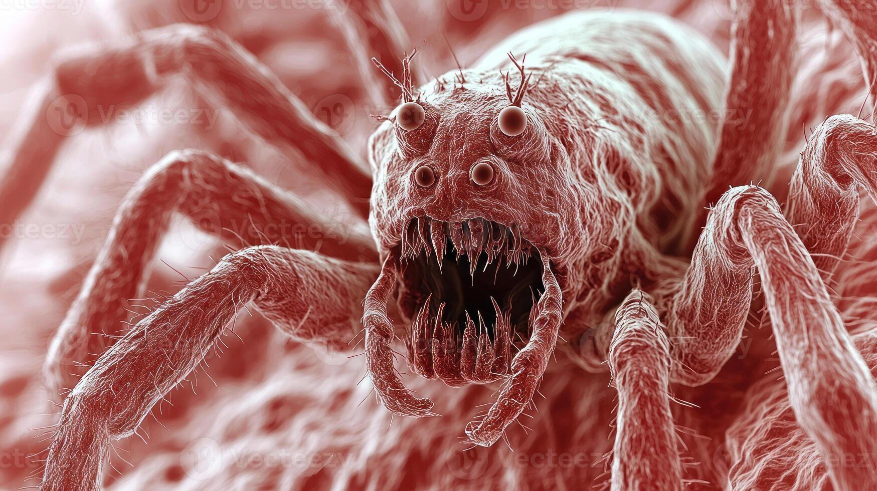 A close up of a spider with its mouth open photo
