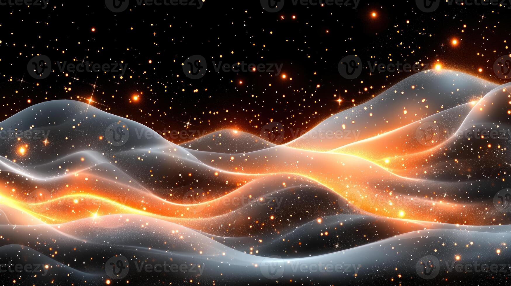 An abstract image of a mountain range with glowing orange waves photo