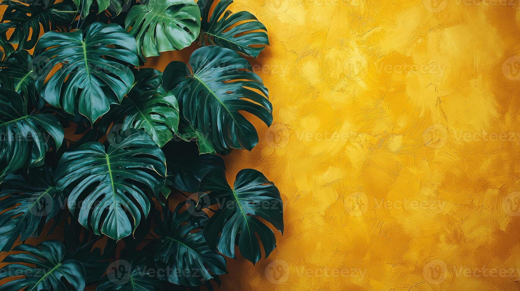 Tropical plant on yellow wall photo